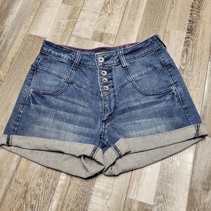 3 Lovesick High Waisted Rolled Cuff Button Fly Stretch Denim Shorts